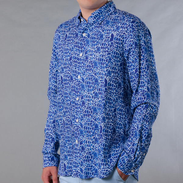 L/S Linen Abstract Fish