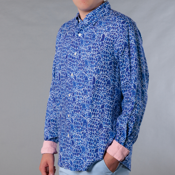 L/S Linen Abstract Fish