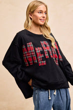 Plaid Merry Lettering Fleece Sweatshirt