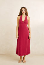 Sunny Days Linen Halter Neck Maxi Dress-Wine