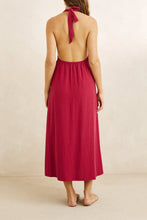 Sunny Days Linen Halter Neck Maxi Dress-Wine