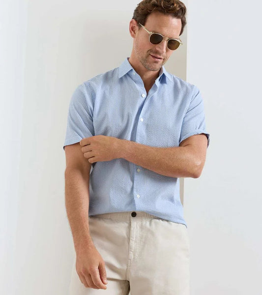 Coastal Stripe Cotton Lyocell Sport Shirt-Bluebird