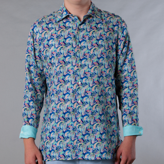 L/S Linen Persian Royal Blue Print
