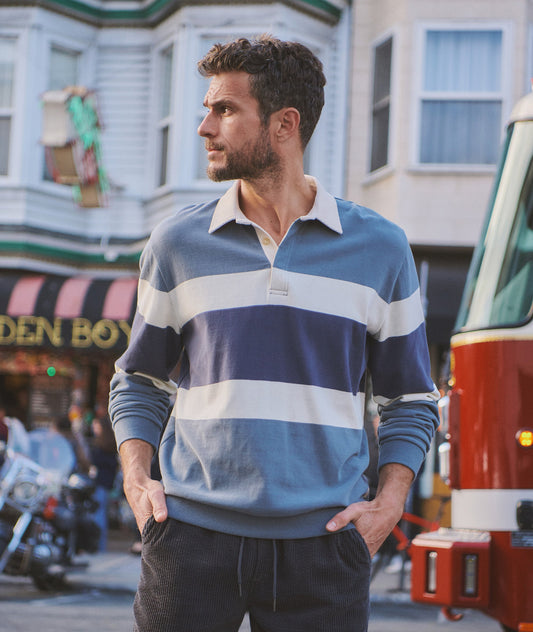 Color Blocked Sueded Rugby Polo
